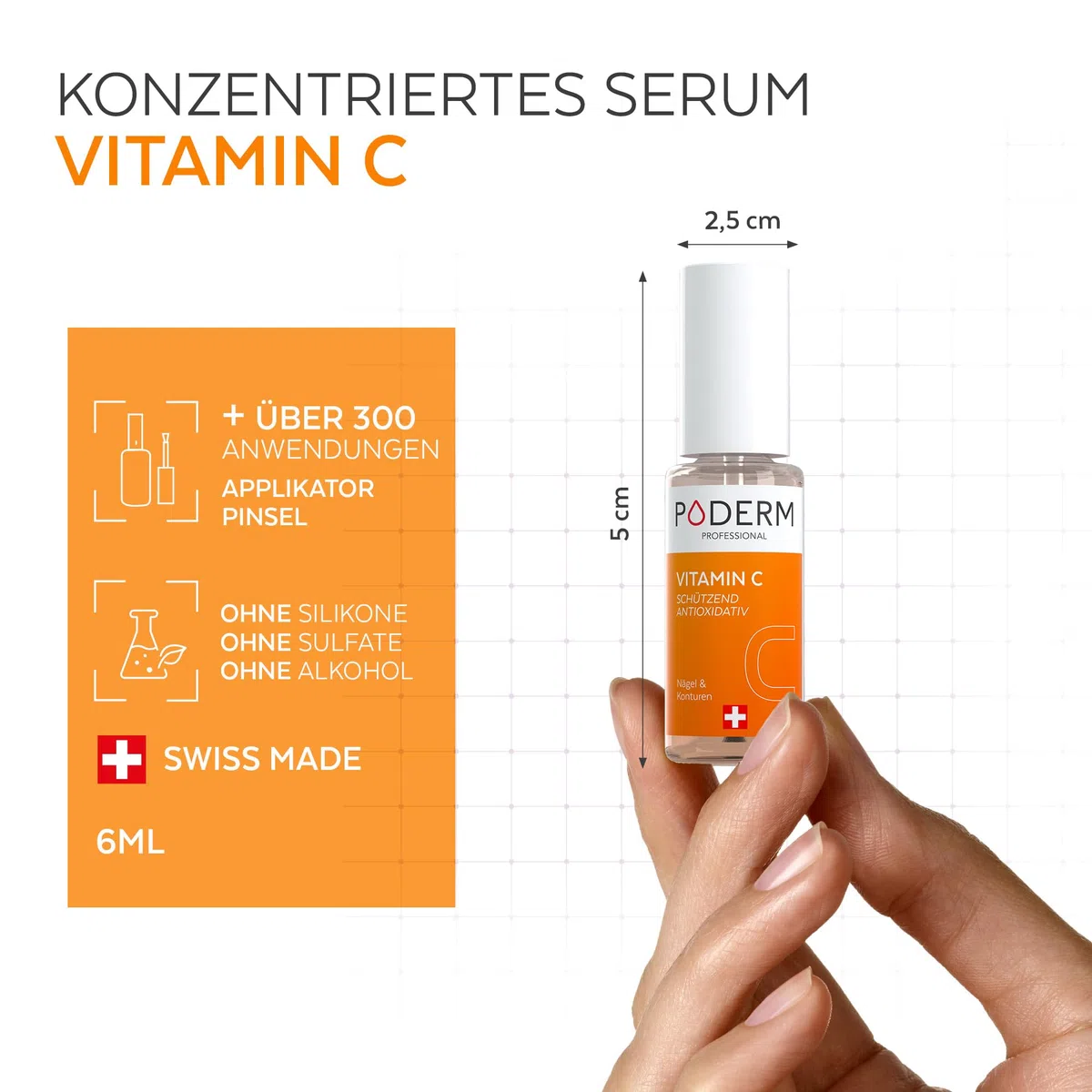 PODERM 5 in 1 Nagel Booster Serum – Vitamin C | Aufhellende & Antioxidative Pflege für Stumpfe Nägel – 6 ML | Nährt und Schützt Nagel | 100% natürlich – Entwickelt von einem Podologen in der Schweiz