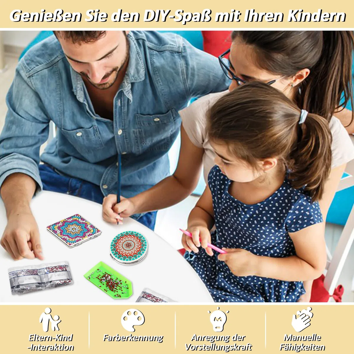 Ghope DIY Diamond Painting Taschenspiegel, 4PCS Diamant Gemälde Kompakte Spiegel Tragbarer Personalisiert Reisespiegel Faltbarer Geldbörsenspiegel für Mädchen und Frauen Geschenke