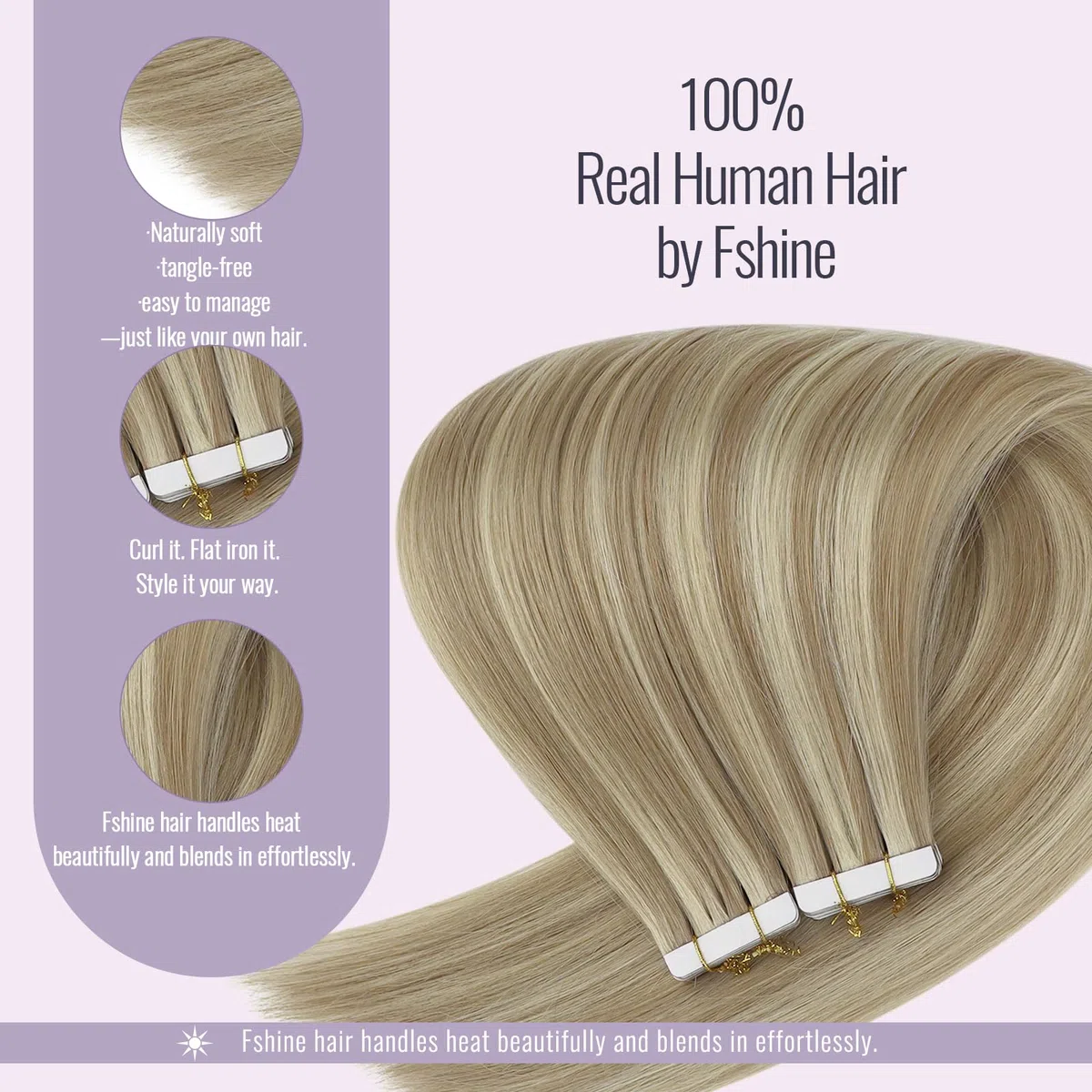 Fshine Tape in Extensions Echthaar 20 Stücke Echthaar Extensions Tape Goldblond mit Mittelblond für Dünnes Haar Klebeband in Haarverlängerung Farbe 16P22 30 cm 30 g