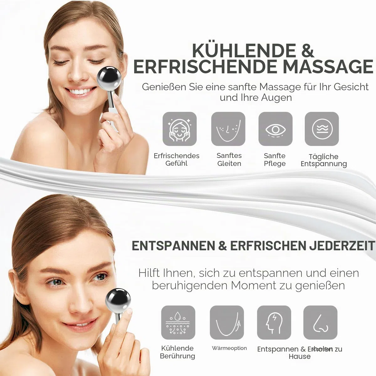 Edelstahl Ice Globes, Kryo-Stick-Eis-Globen für Gesicht, Augen- und Nackenmassage, Gesichtsmassager Kühlkugel zur Hautstraffung, Reduzierung von Schwellungen und dunklen Augenringen, Anti-Aging