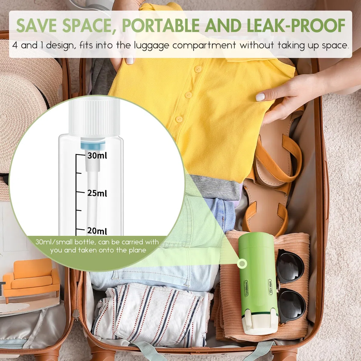 4-in-1-Reisespender, nachfüllbare Reiseflaschen für Toilettenartikel, auslaufsicher, tragbar, mit Skala und Etikett, für Shampoo, Conditioner, Lotion, Creme, Geschäftsflüge, Reisen, Fitnessstudio