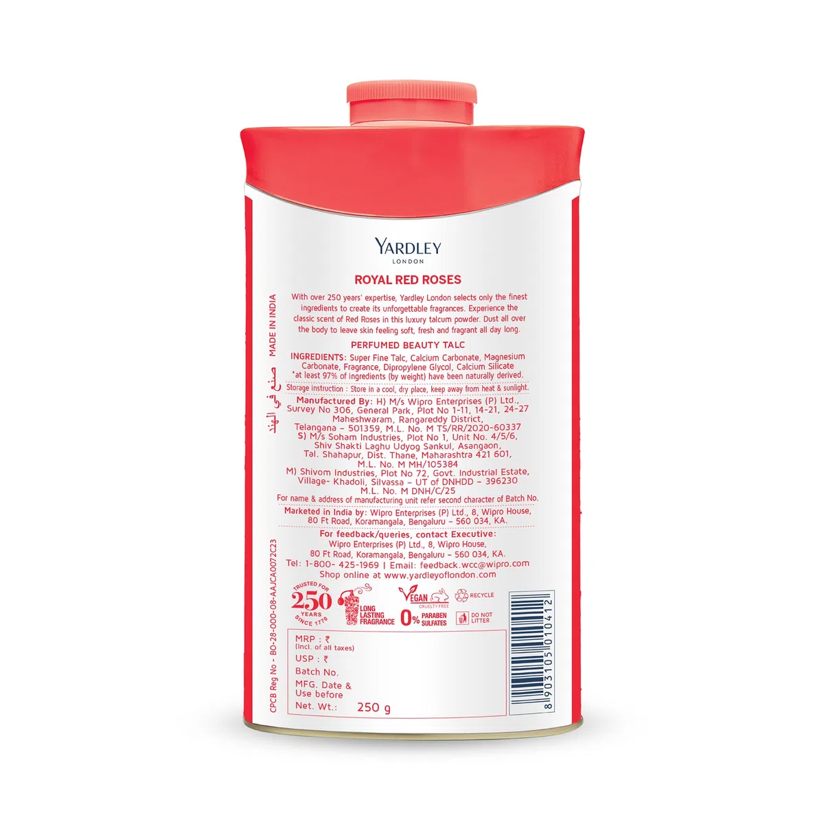 Yardley Red Rose Parfümierter Talk 250 g