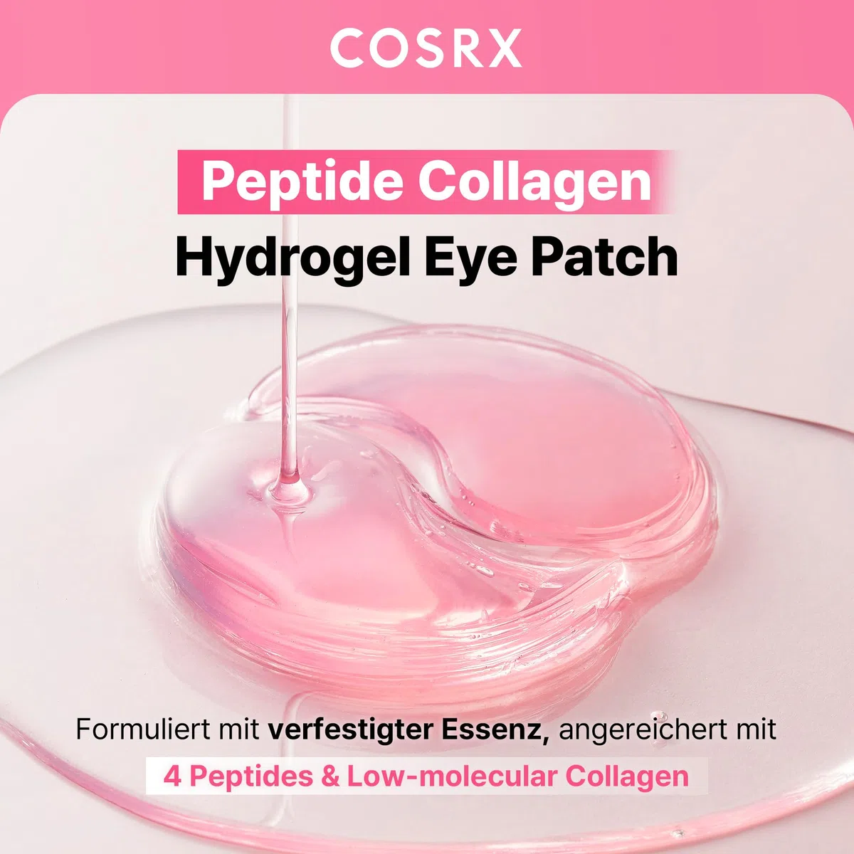COSRX Pink Peptide Collagen Hydrogel Augenpads mit Koffein gegen Augenringe, vermindert das Volumen von Tränensäcken und Schwellungen, Anti-Falten Eye Patches, Korean Skincare, 60 Stück