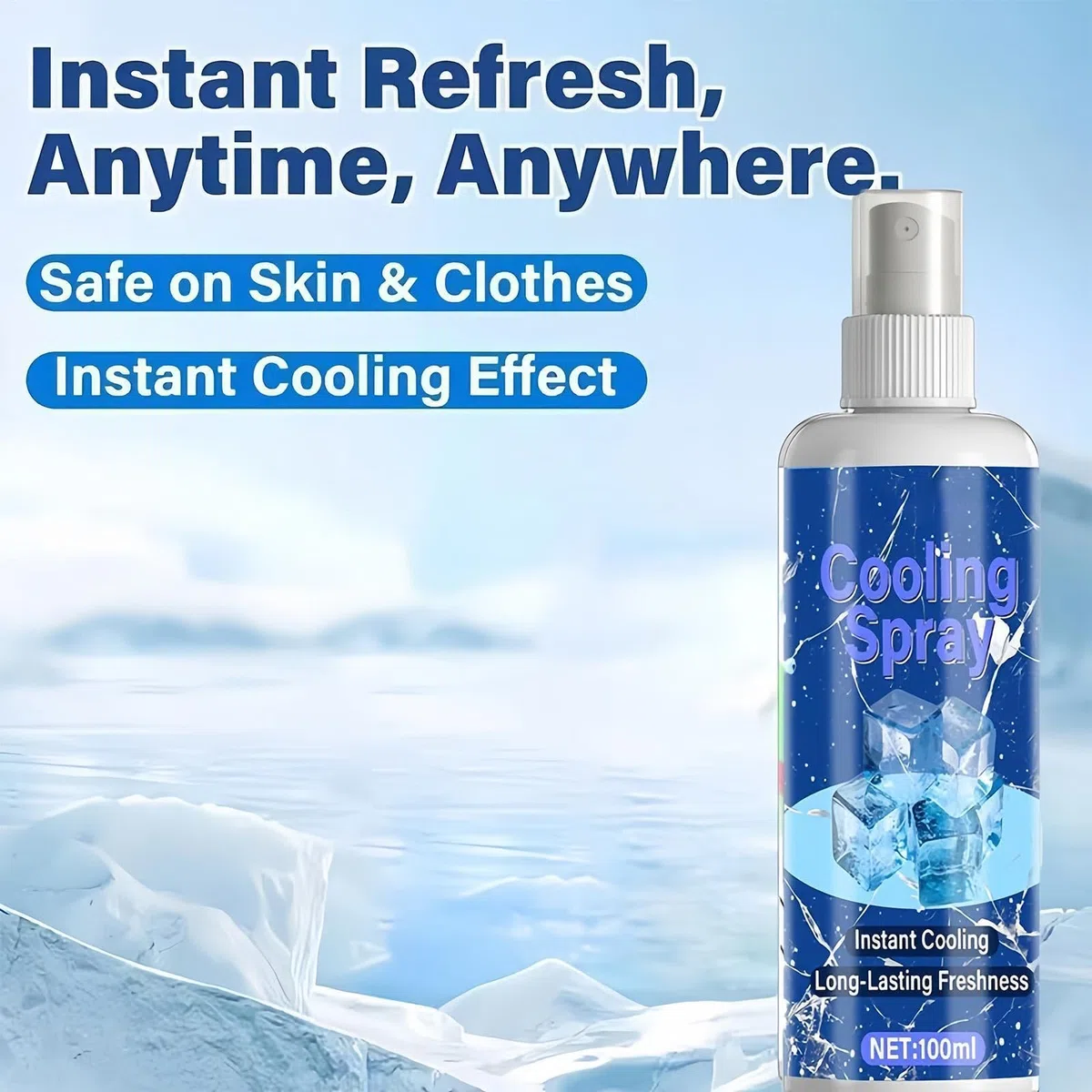 Kühlspray für Heißes Wetter, 2x 100ml Minz Kühlendes Spray für Körper, Gesicht & Kleidung, Auto Erfrischungsspray Langanhaltender Sofortige Abkühlung Eissprays für Sportler, Pendler & Outdoor