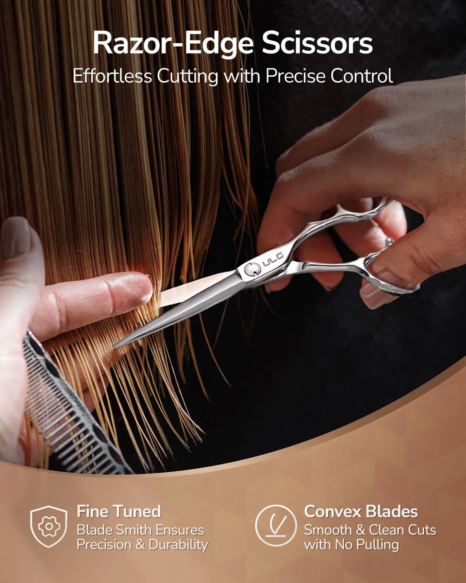 ULG Professionelle Haarschneidescheren, 16,5 cm 440C japanische Edelstahl-Friseurscheren, handgeschliffene rasiermesserscharfe Klingen und ergonomischer versetzter Griff für den Salon und Heimgebrauch