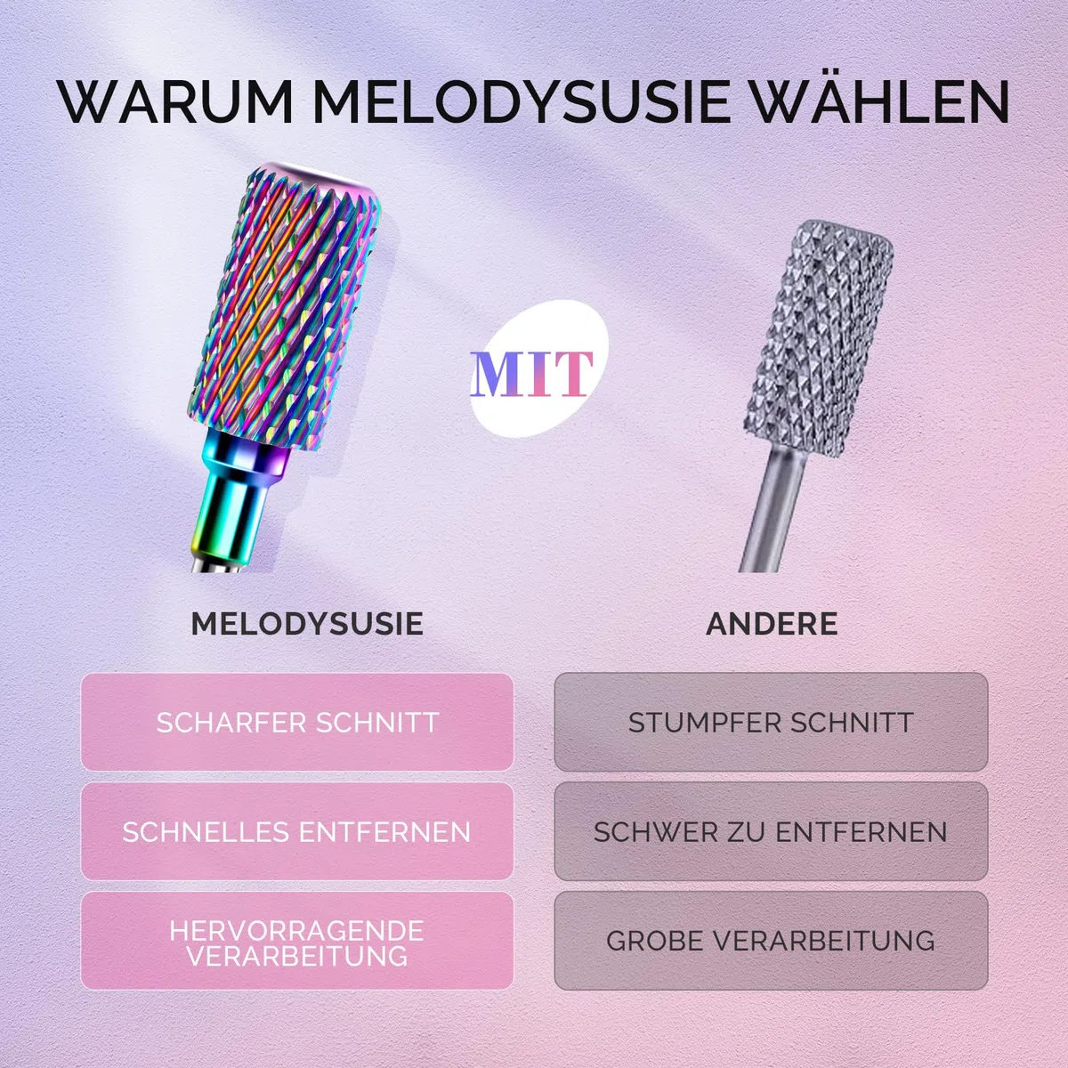 MelodySusie Nagelfräser Bits Set, 7Stk Wolframkarbid Diamant Bits für Acrylnägel Poly Gel Nagelhaut entfernen, 3/32'' Professionelle Nagelbits für Nagelfräser Efeil (mehrfarbig)