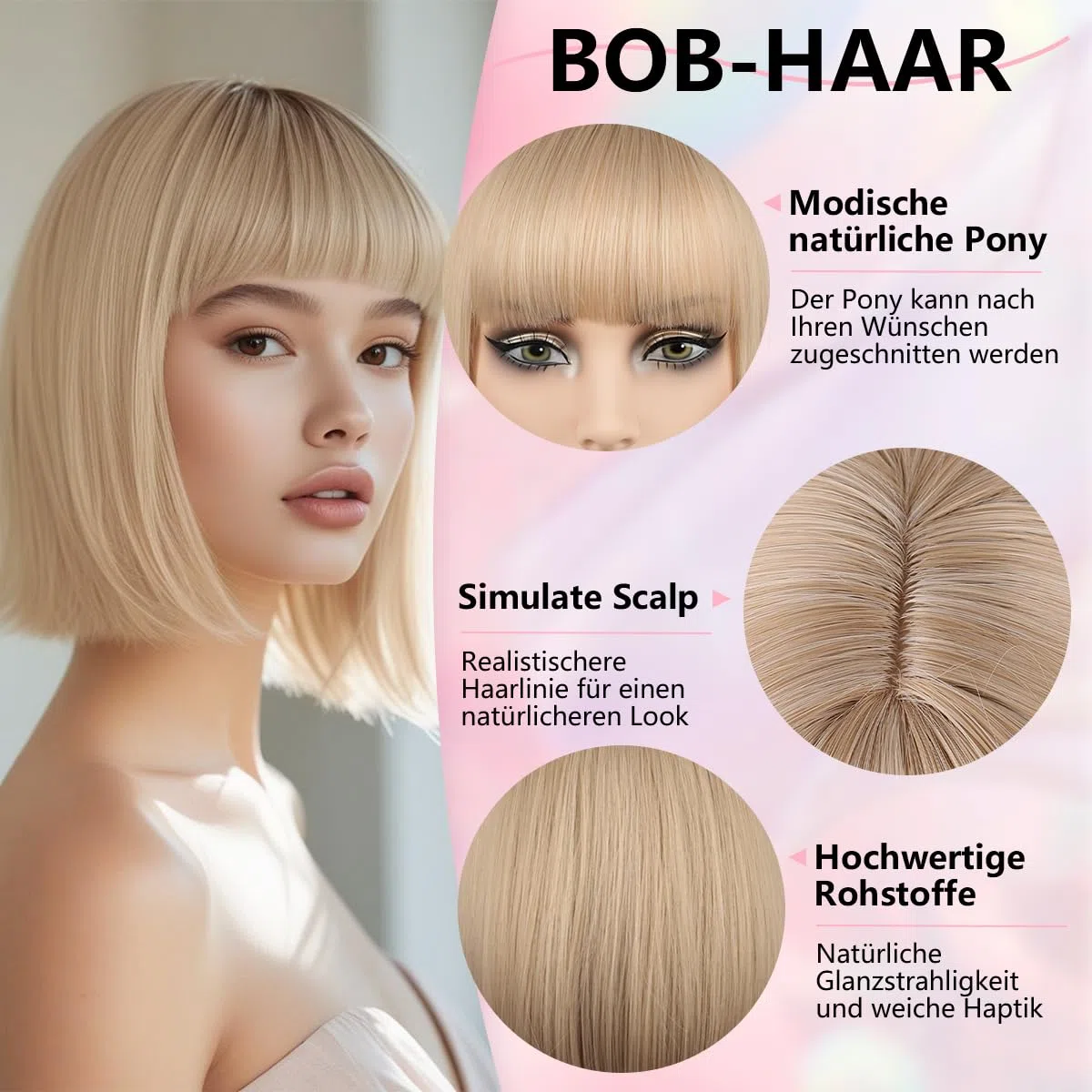 JIAMEISI Blonde Kurze Bob Perücke mit Pony 30cm Synthetische Faser Glattes Blonde Perücke für Damen Natürlich Aussehend Cosplay-Partys Weihnachten Halloween tägliche Nutzung (#24/60)