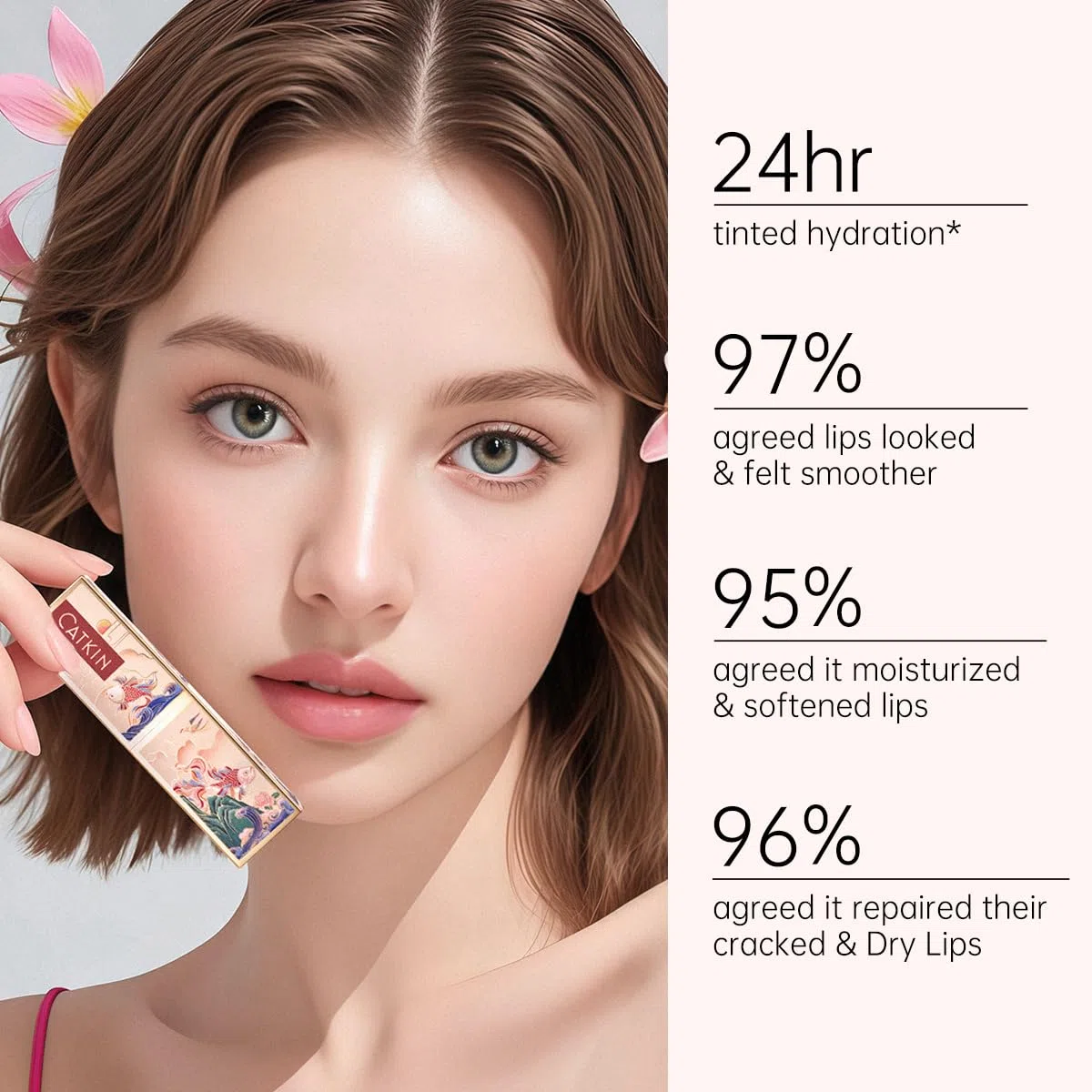 CATKIN Feuchtigkeitsspendender Lippenbalsam, Farbwechsel Lippenstift, Lippenpflege mit Farbe für Trockene & Spröde Lippen, mit Hyaluronsäure & Vitamin E, Aufpolsternd & Pflegend, Vegan, 3.5g