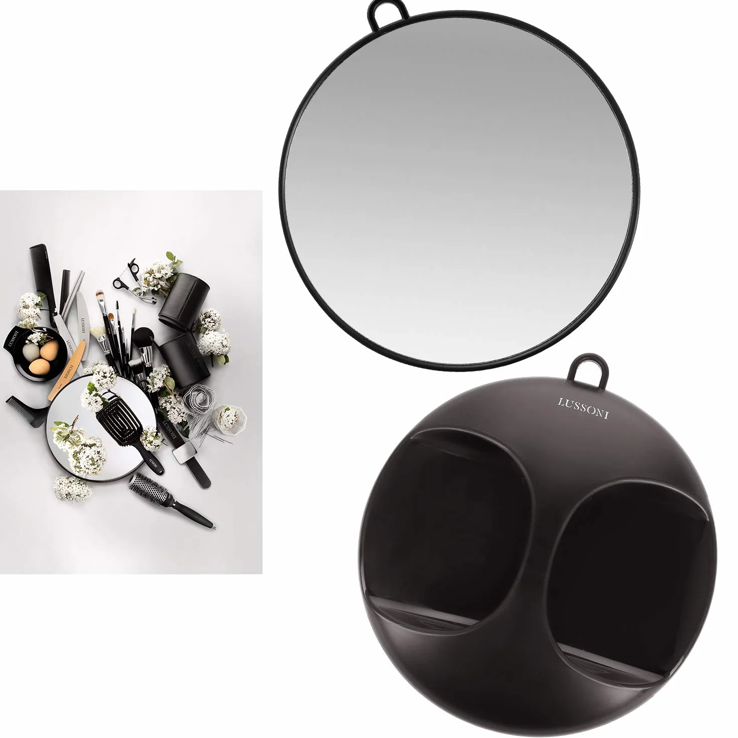 TB TOOLS FOR BEAUTY T4B LUSSONI Schwarz breiter, praktischer und professioneller Friseur-Handspiegel 28 cm für Salons, Friseure, Kosmetikerinnen, Damen Herren
