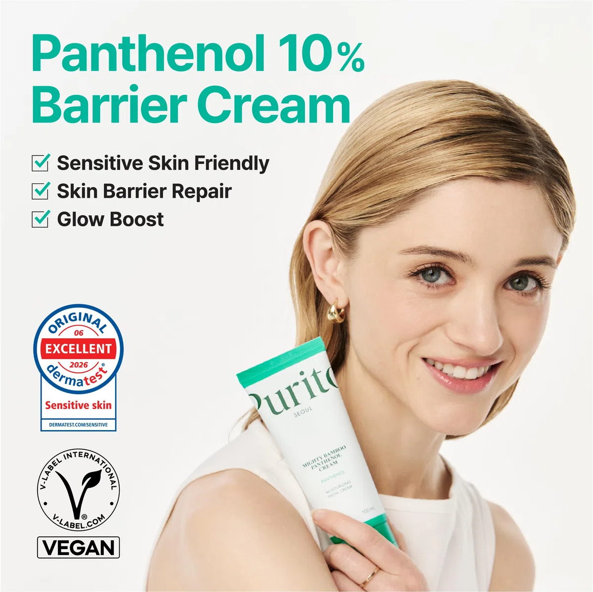 PURITO Panthenol 10% Post-Akne-Creme, Feuchtigkeitscreme für Hautunreinheiten & Barriere-Reparatur, silikonfrei, nicht komedogen, parfümfrei, vegane koreanische Hautpflege, 100 ml