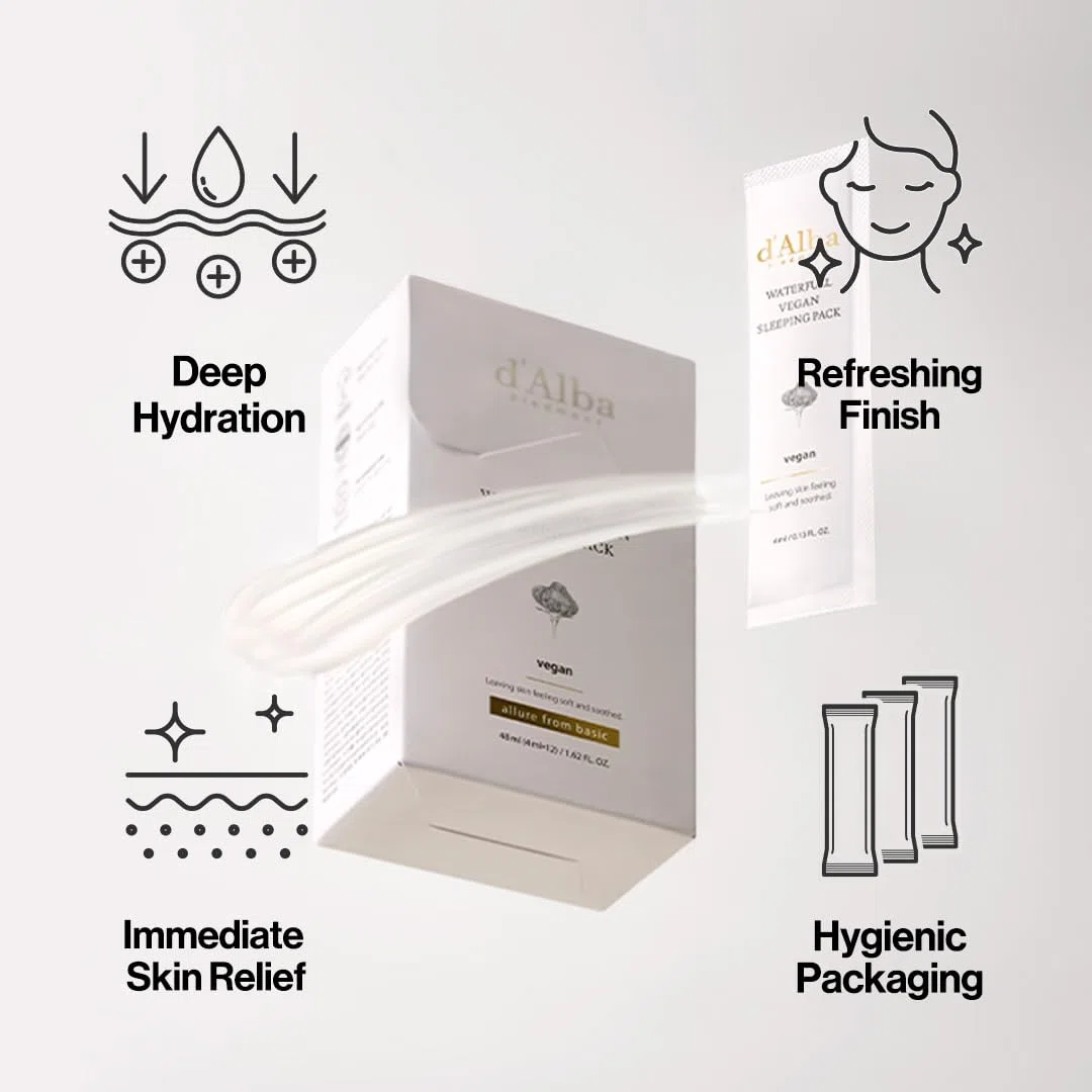 d'alba Italienisches White Truffle Waterfull Vegan Sleeping Pack 12 Stück, nicht abwaschbare Nachtserummaske