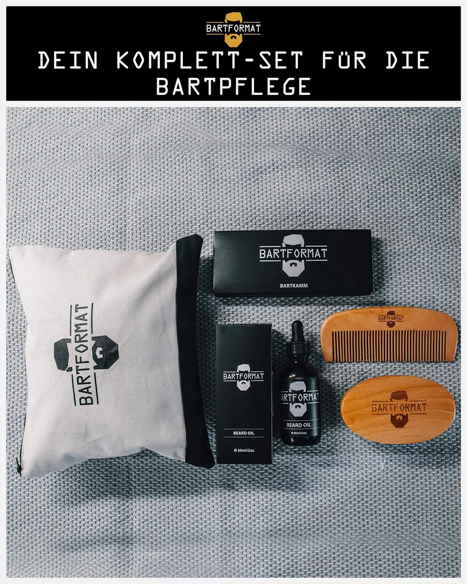Bartpflege Set "WEICHMACHER" von BARTFORMAT - Bartöl (50 ml) + Bartkamm (Birnbaumholz) + Bartbürste (Wildschweinborsten) inkl. Kulturbeutel - Das Bartpflegeset Männer Geschenk