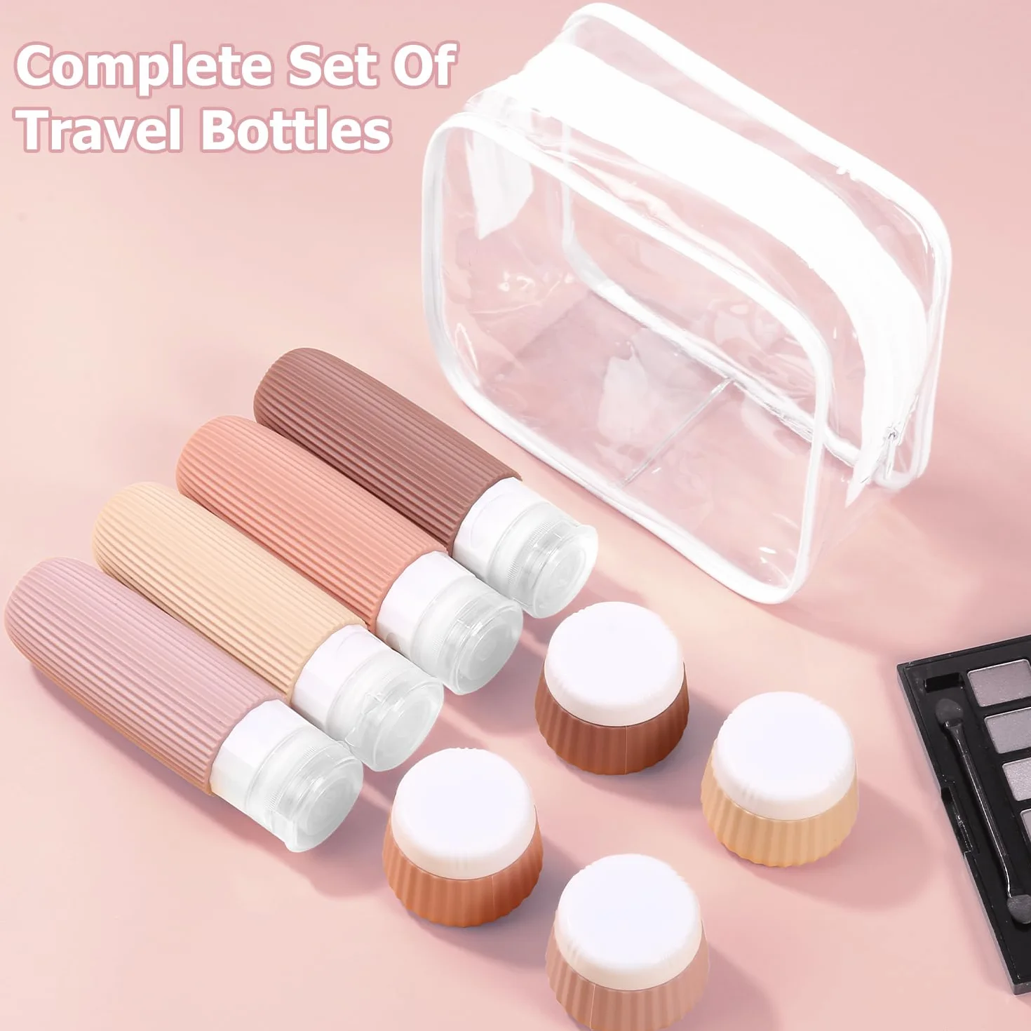 8 Stück Reiseflaschen Zum Befüllen,Silikon Reiseset Flüssigkeiten,Reiseflaschen Zum Befüllen 30/90ml,Reise-Behälter für Toilettenartikel,mit Clear Bag,Leak Proof Squeezable Reise Gadgets Cremes Jars