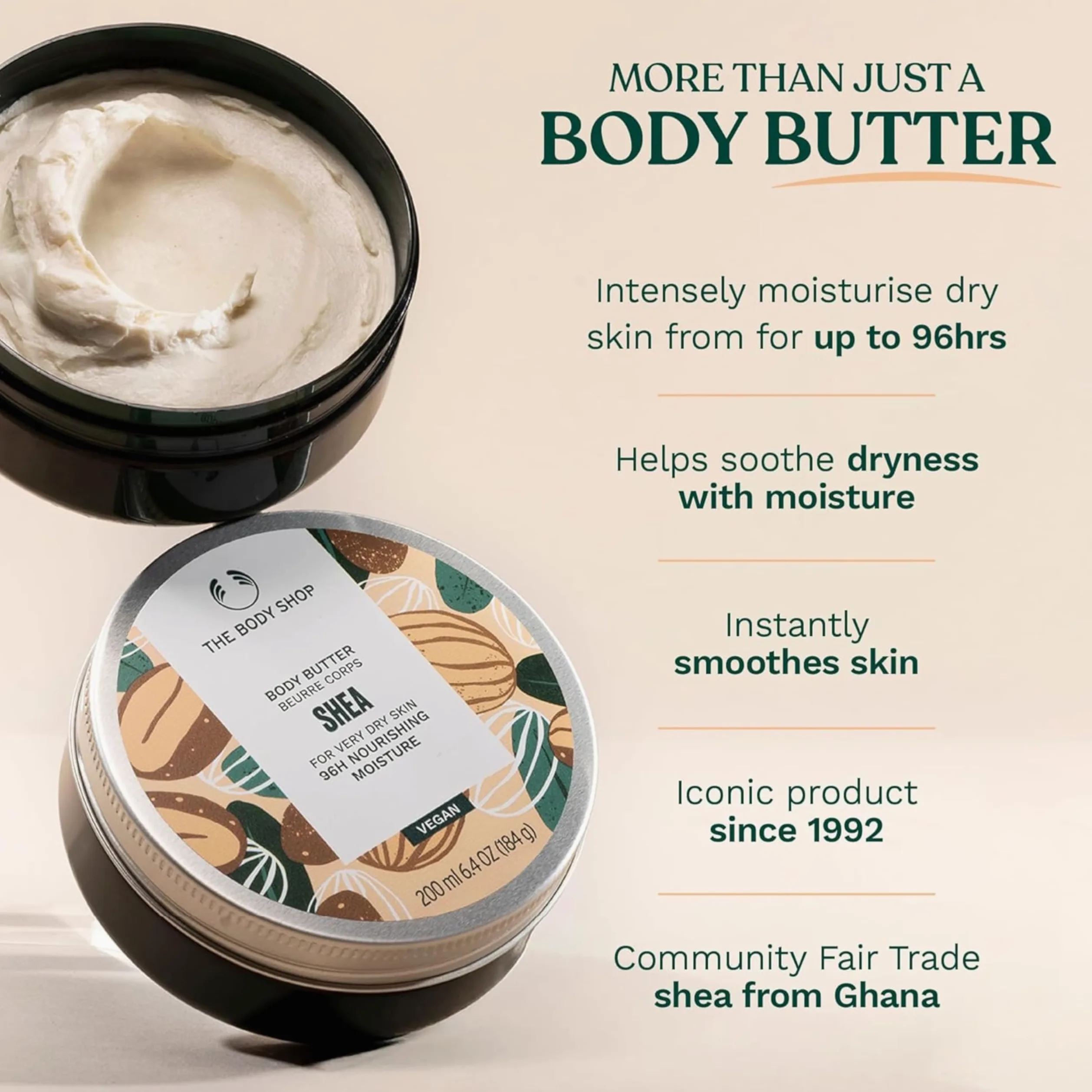 The Body Shop Shea Body Butter unisex, Shea Körperbutter 200 ml, 1er Pack (1 x 200 ml)