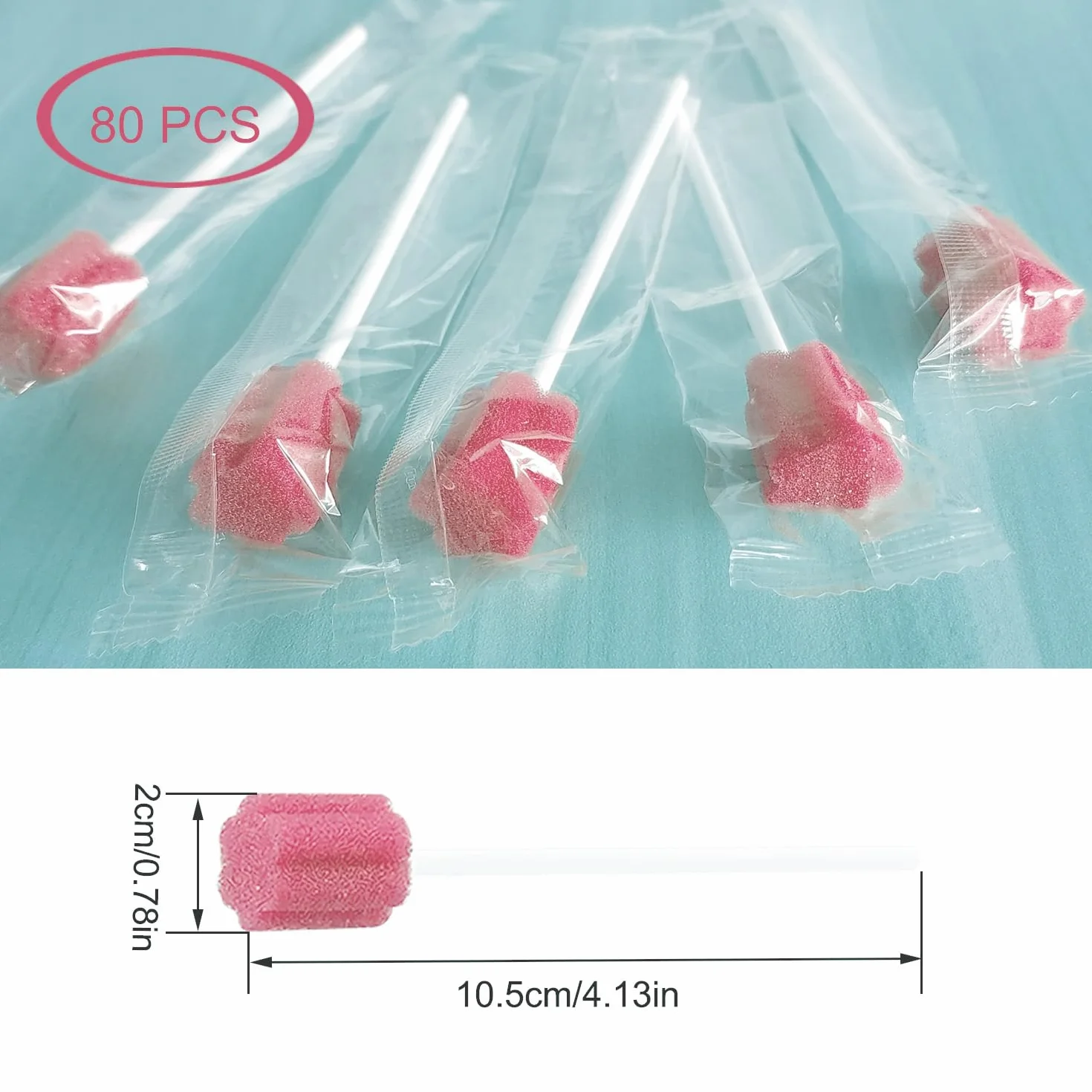 Mundpflegestäbchen Neutral Mundstäbchen Mundschwamm Einweg Steriler Wattestäbchen für Mundpflege Mundhygiene Einzeln Verpackt 80Stk (Rosa)