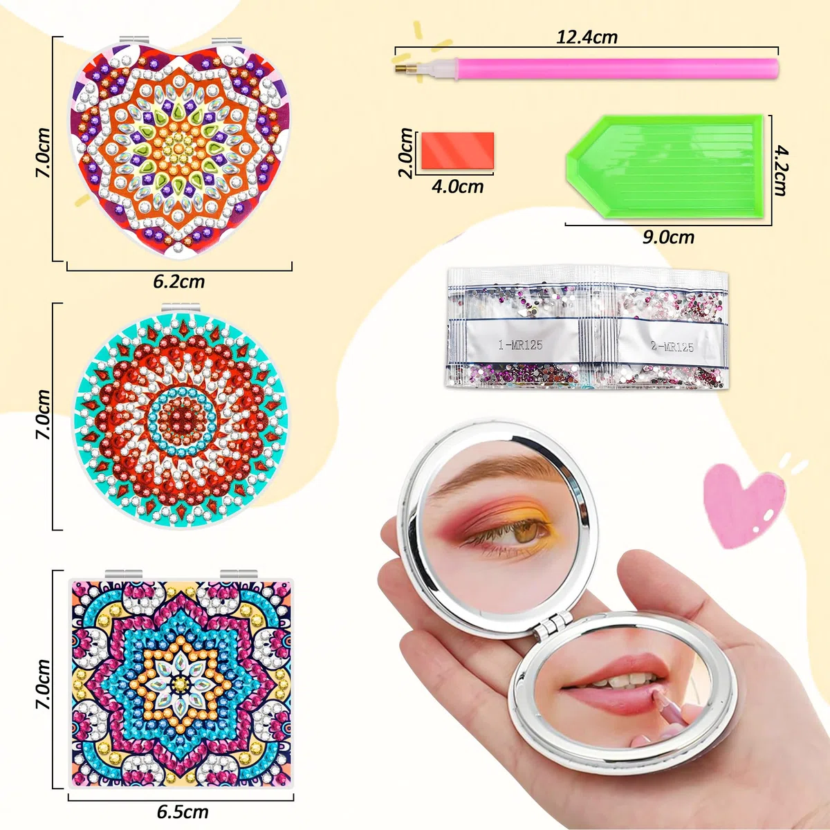 Ghope DIY Diamond Painting Taschenspiegel, 4PCS Diamant Gemälde Kompakte Spiegel Tragbarer Personalisiert Reisespiegel Faltbarer Geldbörsenspiegel für Mädchen und Frauen Geschenke