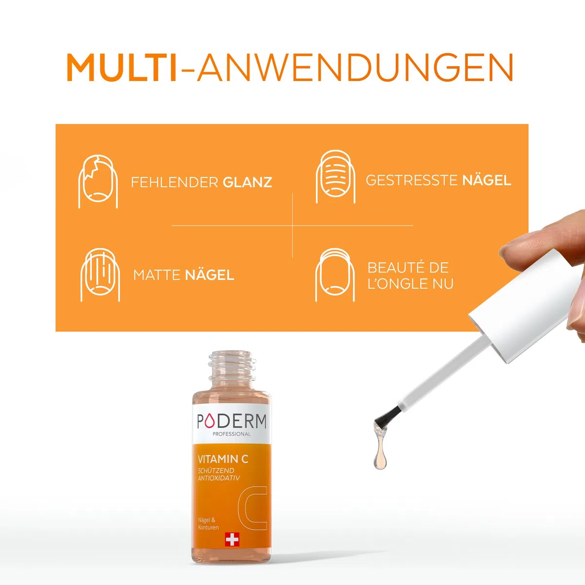 PODERM 5 in 1 Nagel Booster Serum – Vitamin C | Aufhellende & Antioxidative Pflege für Stumpfe Nägel – 6 ML | Nährt und Schützt Nagel | 100% natürlich – Entwickelt von einem Podologen in der Schweiz