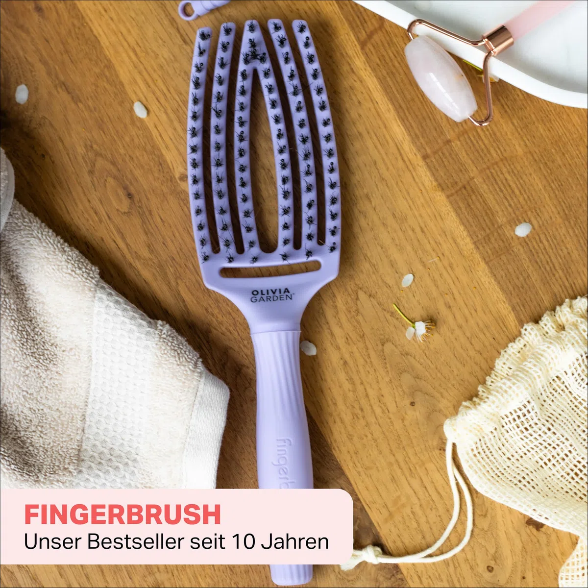 Olivia Garden Fingerbrush Care Iconic - Entwirrende Haarbürste mit Wildschwein- & Nylon-Borsten für ultimativen Glanz und glattes Styling