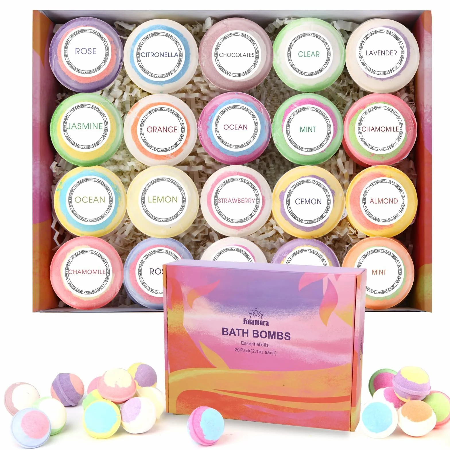 20 Stück schäumendes Geschenkset, organische ätherische Öle, Entspannung und Stressabbau, Sprudelkugeln, ideales Geburtstagsgeschenk für Sie, Frau