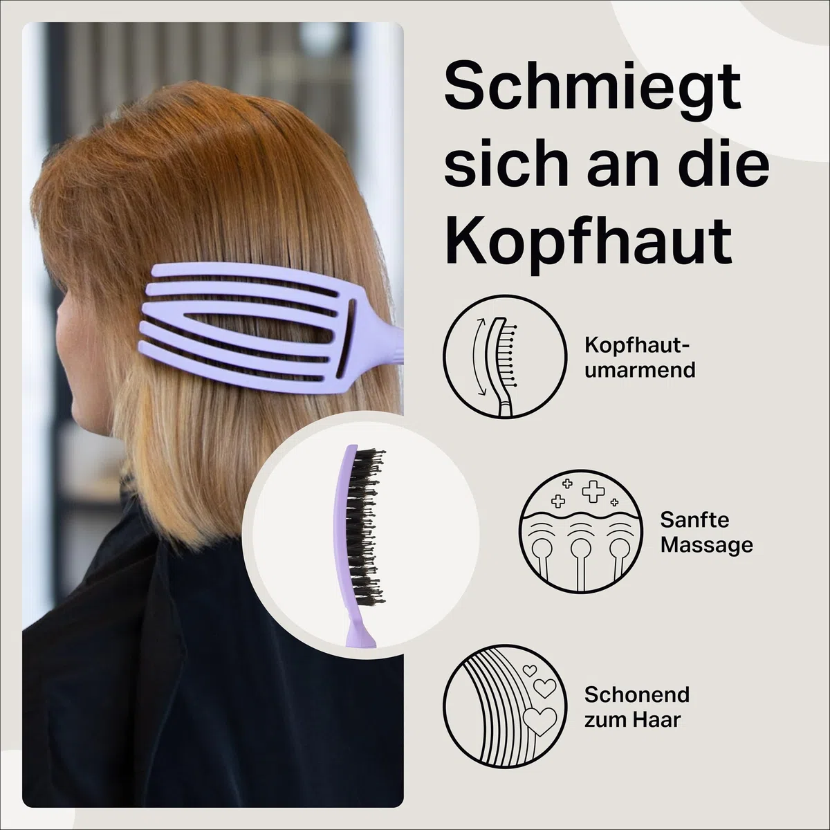 Olivia Garden Fingerbrush Care Iconic - Entwirrende Haarbürste mit Wildschwein- & Nylon-Borsten für ultimativen Glanz und glattes Styling