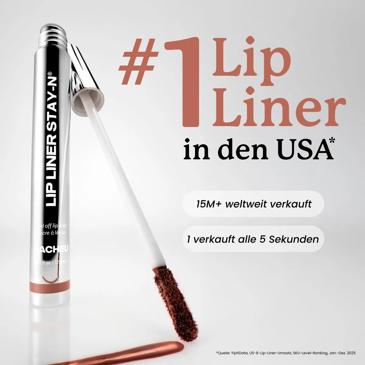 Sacheu Lip Liner STAY-N Peel Off Lip Stain — Langanhaltender Matter Abzieh-Lippen-Tattoo-Stift, Wischfest, Angereichert mit Hyaluronsäure & Vitamin E (p-INKED)