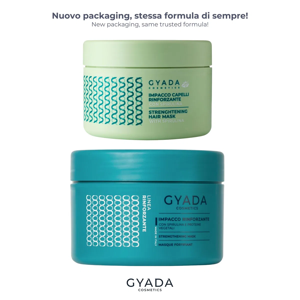 GYADA COSMETICS, Stärkende Haarpackung mit Spirulina, pflegend, Anti-Haarausfall, wirkt Spliss entgegen, geeignet für brüchiges Haar, mit Hafer und Ginseng, 250 ml