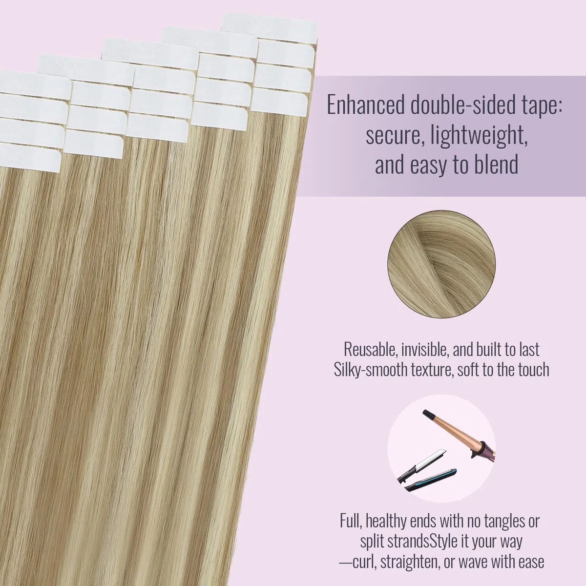 Fshine Tape in Extensions Echthaar 20 Stücke Echthaar Extensions Tape Goldblond mit Mittelblond für Dünnes Haar Klebeband in Haarverlängerung Farbe 16P22 30 cm 30 g