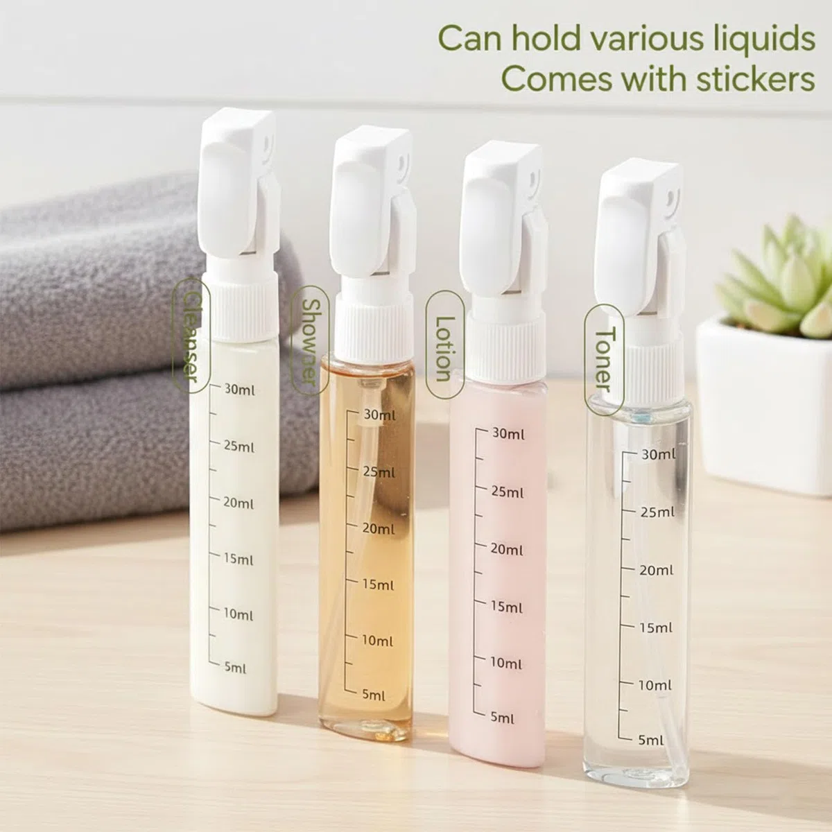 4 in 1 Reise-Spenderflasche, nachfüllbar, auslaufsicher, Kulturbeutel, tragbare Reiseflaschen für Shampoo, Lotion, Conditioner, Duschgel (Grün)