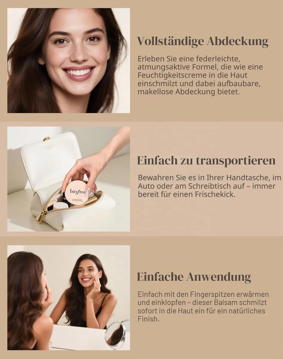 bayfree Tinted Moisture Foundation Balm, Foundation 24h Langzeit-Halt, Feuchtigkeitspflege, Leicht & Atmungsaktiv, Schweiß & Wasserdicht, Natürliches Finish, Buildable Coverage, Vegan Korean Makeup