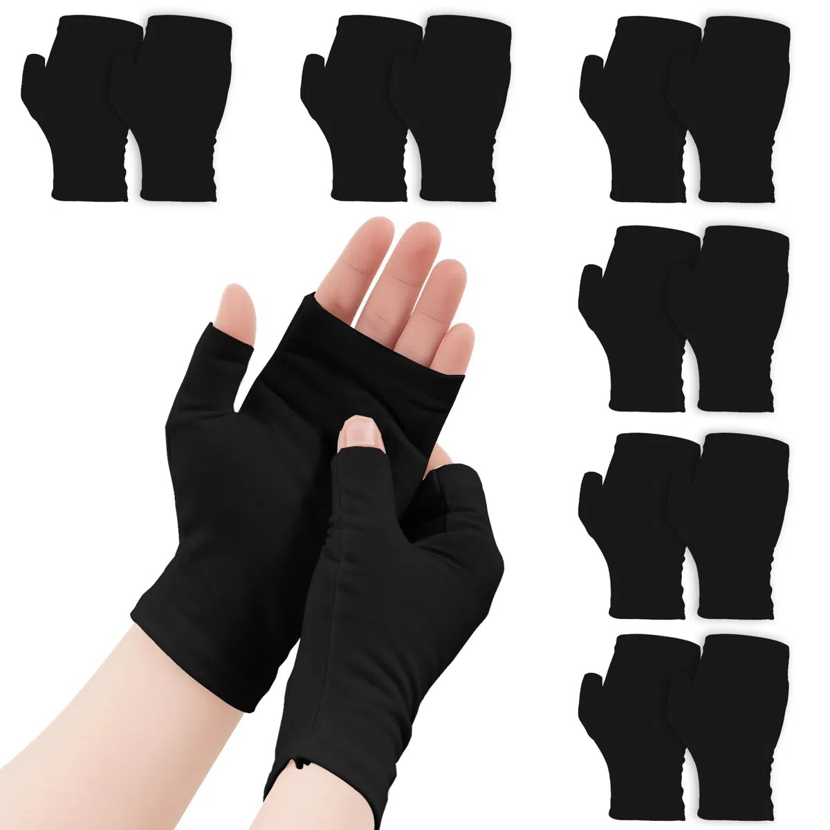 6 Paar Fingerlose Ekzem Handschuhe, Weiche Schwarz Baumwollhandschuhe FüR Ekzeme, Neurodermitis Handschuhe, Fingerlose Baumwollhandschuhe FüR Trockene HäNde, SchöNheit, Hand Spa