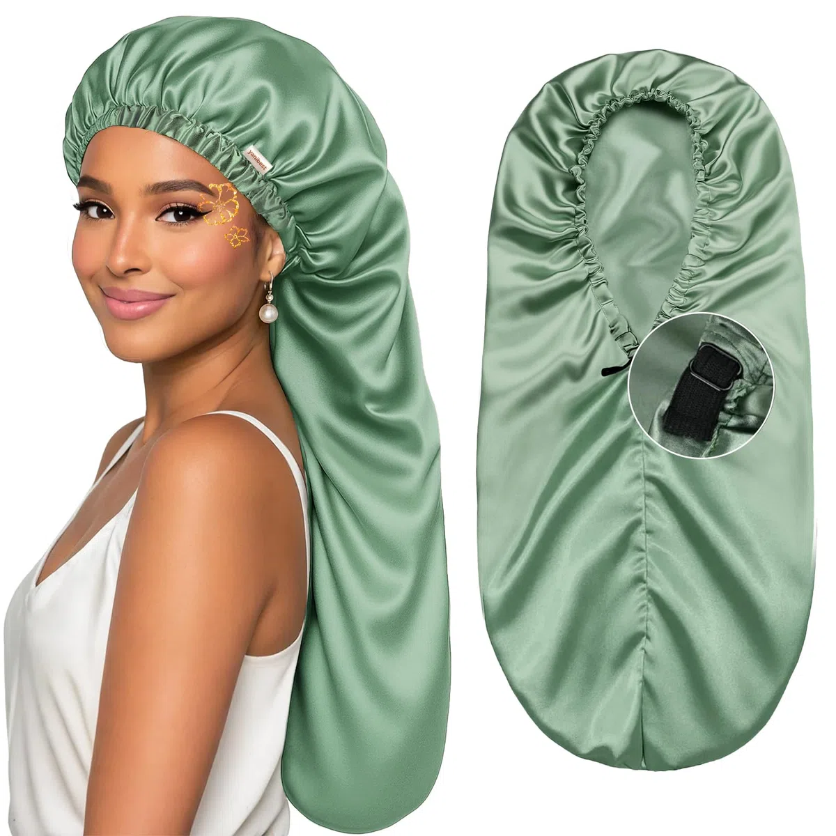 YANIBEST Lange Haube Geflecht Haube zum Schlafen Verstellbare Satin-Seidenhaube für Zöpfe Schlafhaube für Frauen Locs