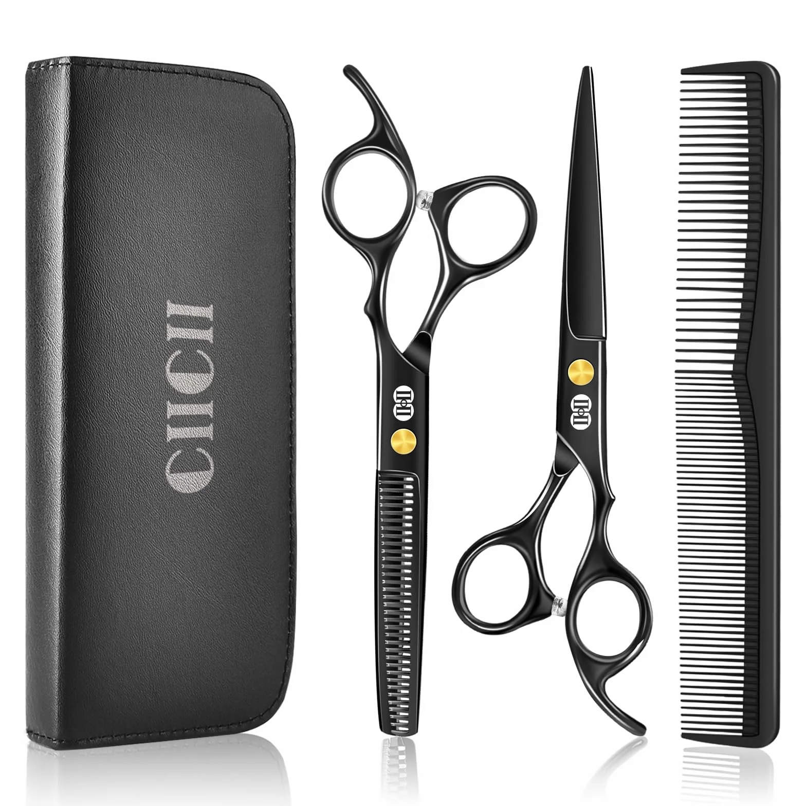 CIICII Friseurschere, Haarschneideschere Profi Set (6,7 Zoll Haarschere & Effilierschere) Haar Bart Trimmen Formung Pflege für Männer Frauen Haustiere Familie Friseursalon (Schwarze)