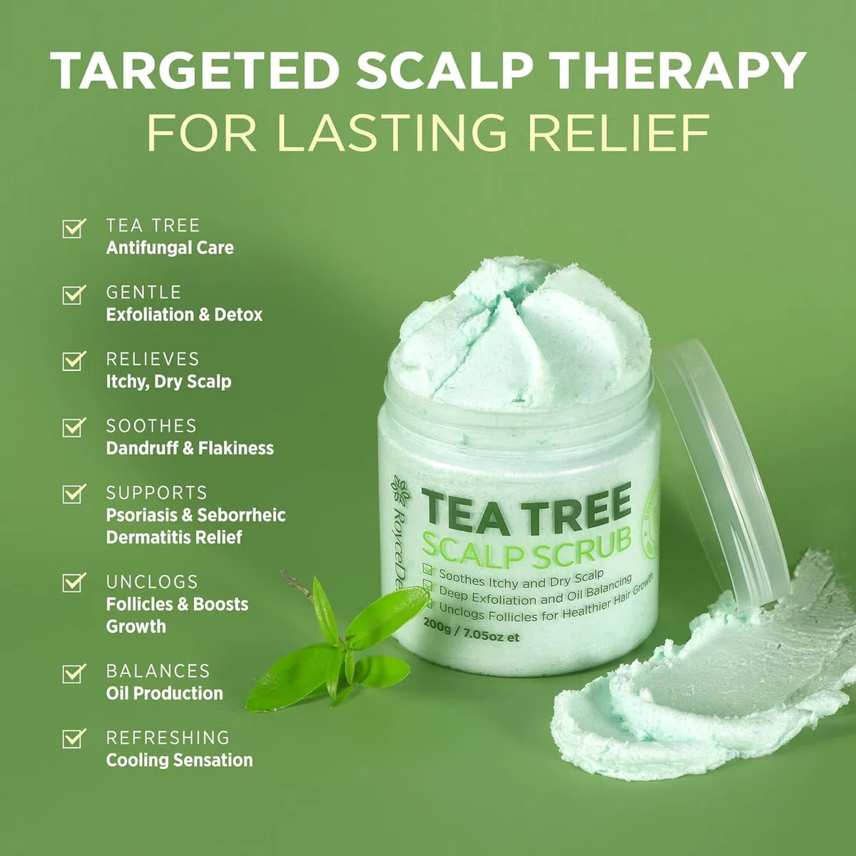 Roycederm Tea Tree Scalp Scrub: Pre Shampoo for Dandruff, Psoriasis & seborrhoische Dermatitis - Sanftes Peeling, lindert Trockenheit, fördertdas