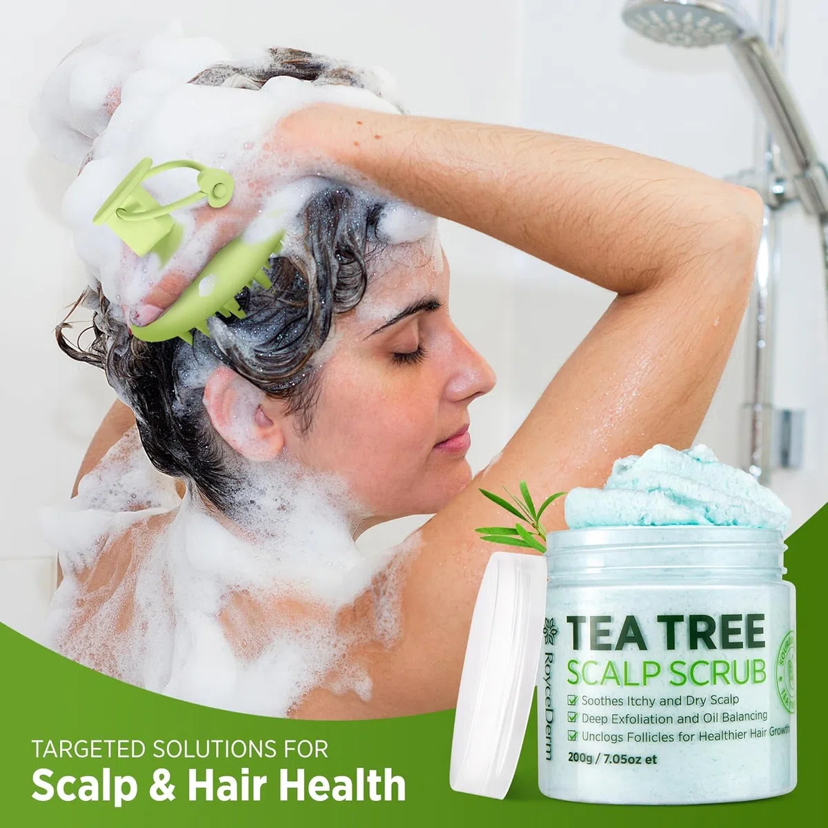 Roycederm Tea Tree Scalp Scrub: Pre Shampoo for Dandruff, Psoriasis & seborrhoische Dermatitis - Sanftes Peeling, lindert Trockenheit, fördertdas