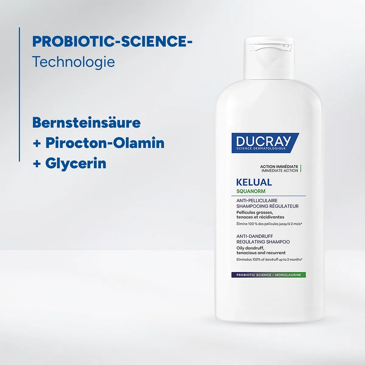 DUCRAY Kelual Squanorm - Shampoo Fettige Schuppen - Talgregulierend - Probiotic-Science-Technologie - 100% Schuppenentfernung - 2 Monate Rückfallschutz - Schuppige Kopfhaut - Klärt nachhaltig - 200 ml
