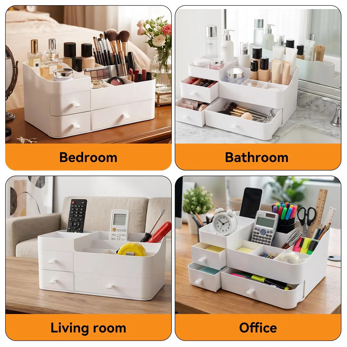 Make up Kosmetik Organizer,Make up Organizer,Multifunktion Schminktisch Organizer,Einfache Aufbewahrung für Pinsel Lippenstift Skincare für Schminktisch,Bad und Schlafzimmer (Weiß)
