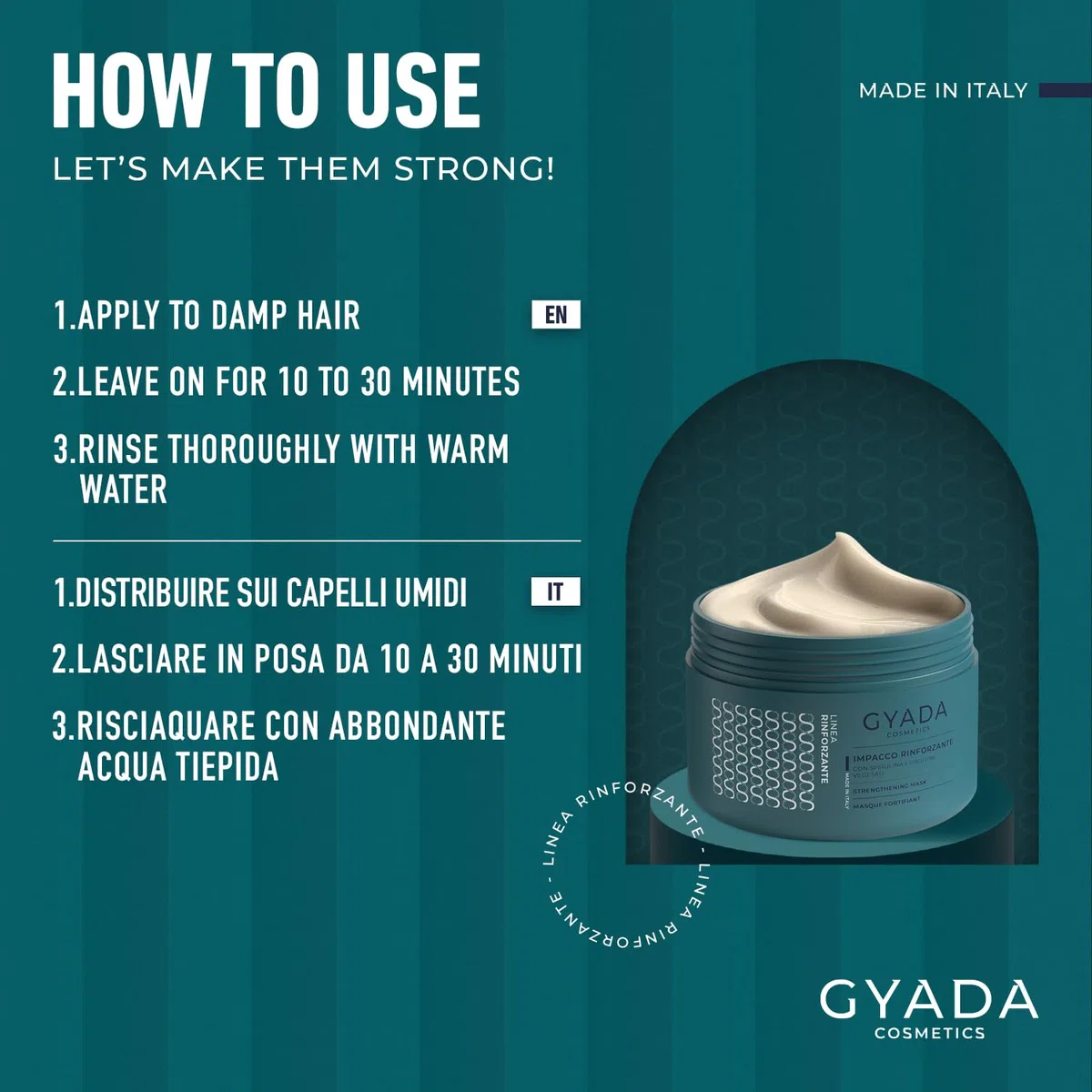 GYADA COSMETICS, Stärkende Haarpackung mit Spirulina, pflegend, Anti-Haarausfall, wirkt Spliss entgegen, geeignet für brüchiges Haar, mit Hafer und Ginseng, 250 ml