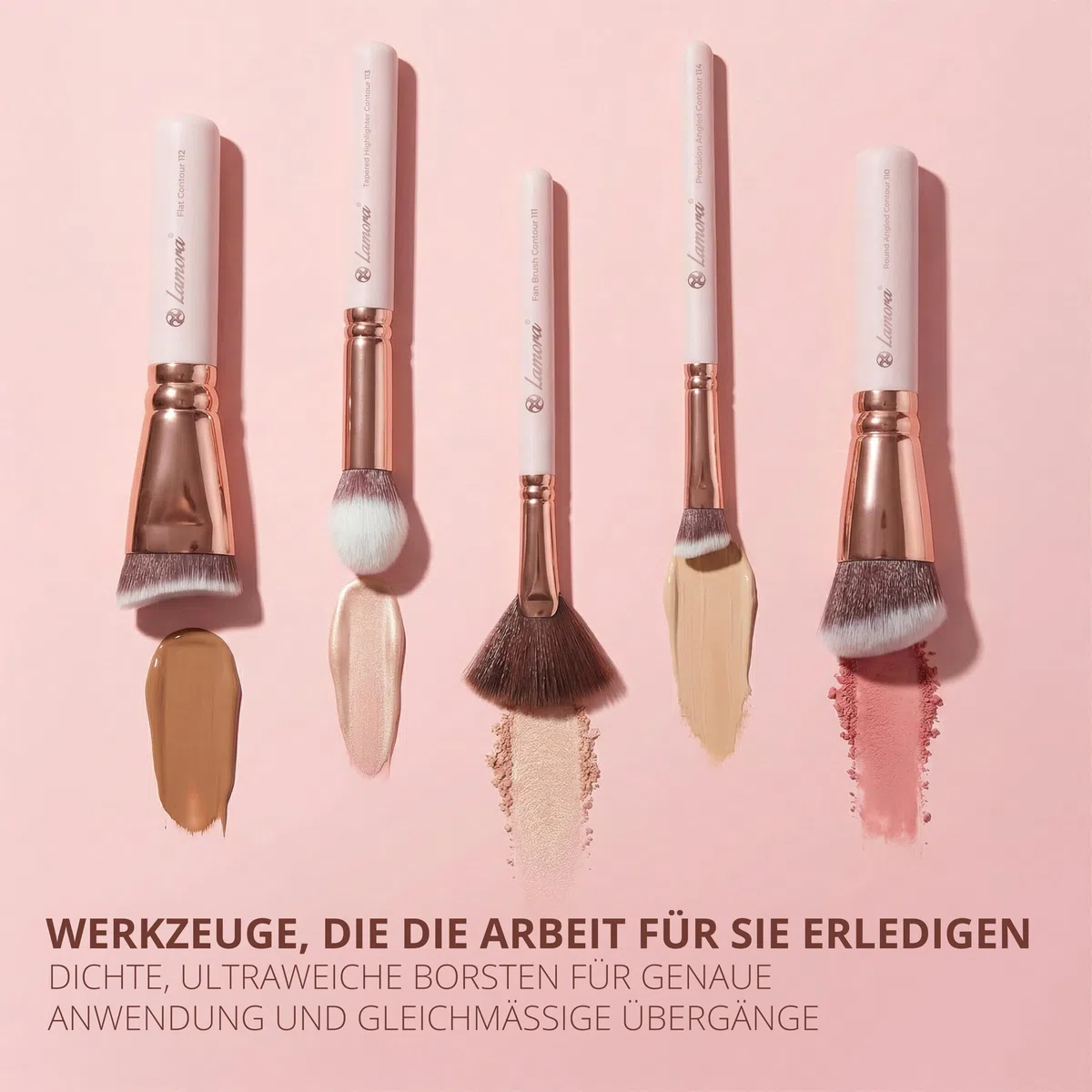 Profi Schminkpinsel Contouring Pinselset Rosegold - Grundierungs Kontur Pinsel Set - 5 Kosmetikpinsel Vegan und Tierversuchsfrei für ein perfektes Make Up