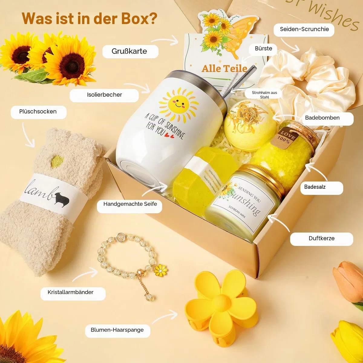 Geschenke für Frauen,11-tlg. Sonnenblumen Spa Selfcare Geschenkidee für Fraue, Luxuriöses Geschenksets　Freundin Valentinstag Muttertag Weihnachtstag Geschenke Mama, Schwester,Beste Freundin