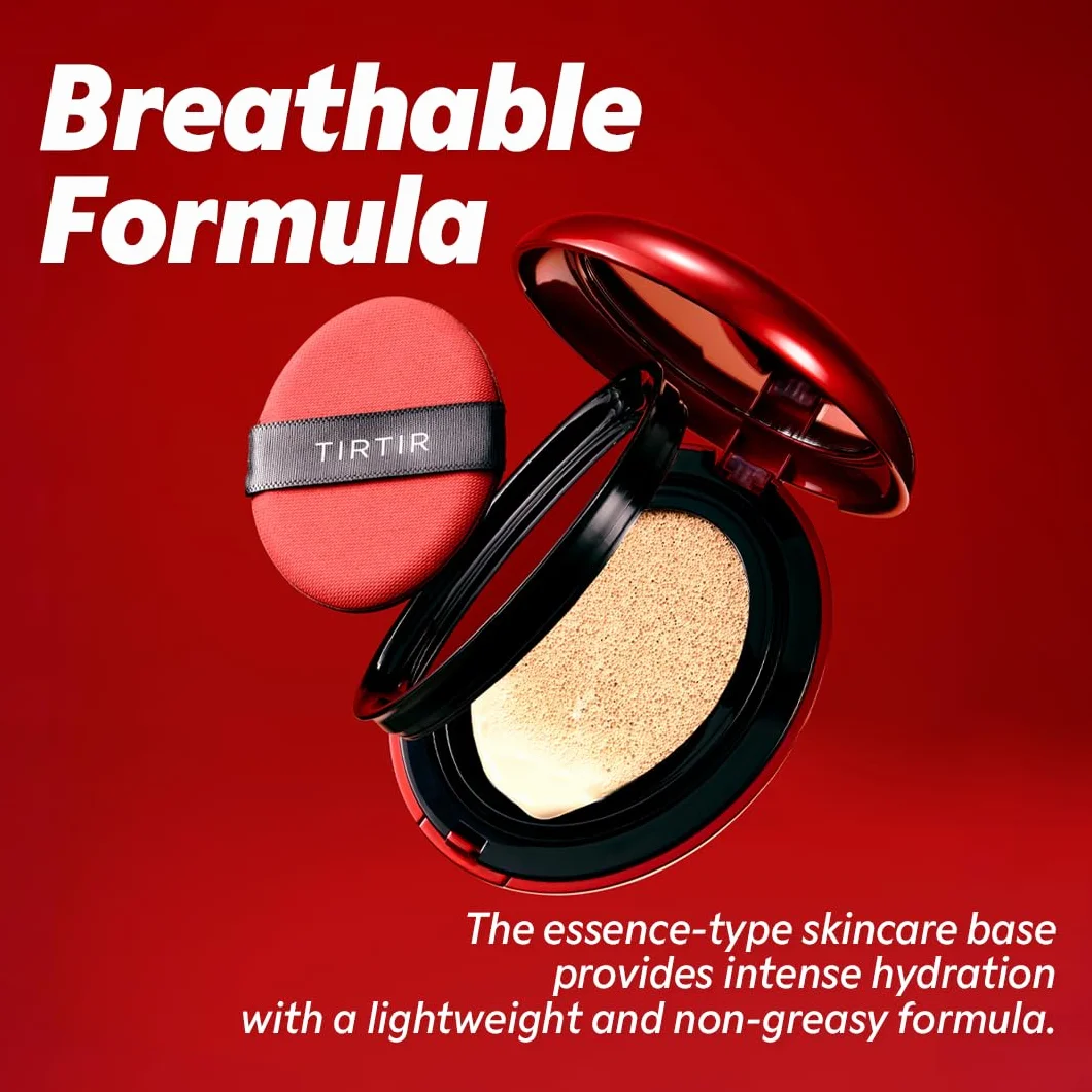 TIRTIR Mask Fit Red Cushion Foundation | Volle Deckkraft, Leicht & Hautnah, Satin Glow Finish | Koreanisches Cushion Make-up, Tattoo-Abdeckung, Aufbauend (0,63 Fl Oz), 21N Ivory