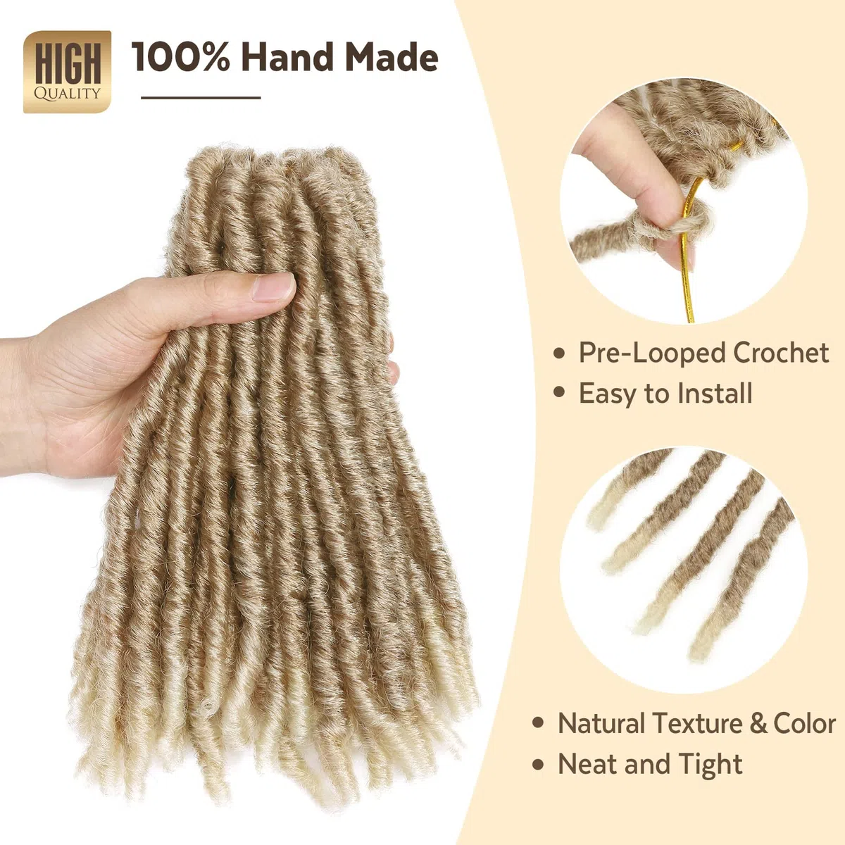 WIGNEE Hook-Hair 120 Strähnen Faux Locs 20 cm, weiche, vorgezwirnte Locs, 6 Packungen vorgezwirntes Hook-Hair für schwarze Frauen (20 cm, 27/613)