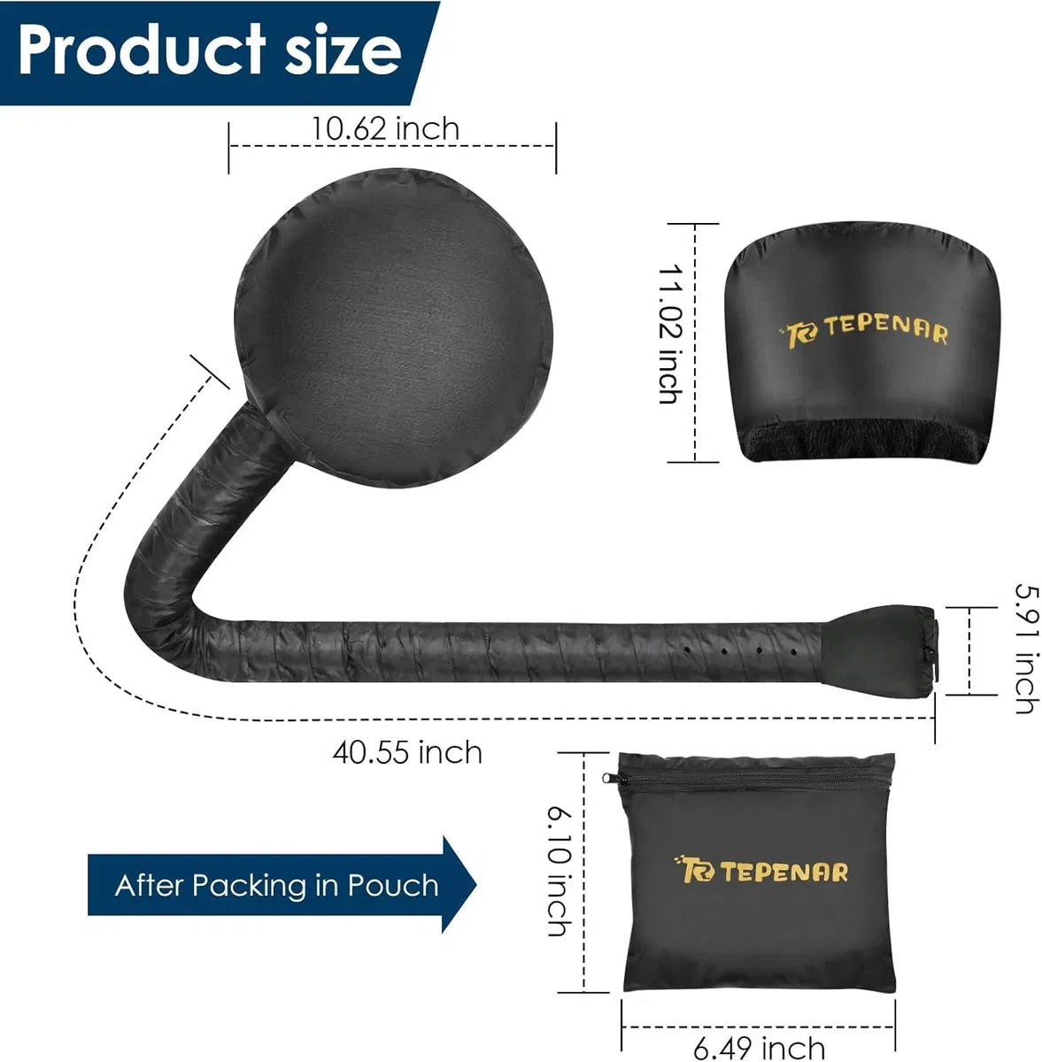 TEPENAR Haartrockenhaube Aufsatz – Große Verbesserte Haube für Föhn Verstellbare, Weiche Trockenhaube, Einfach zu Benutzen für Naturlocken, Texturiertes Haar, Schnelles Styling & Trocknen(Schwarz)