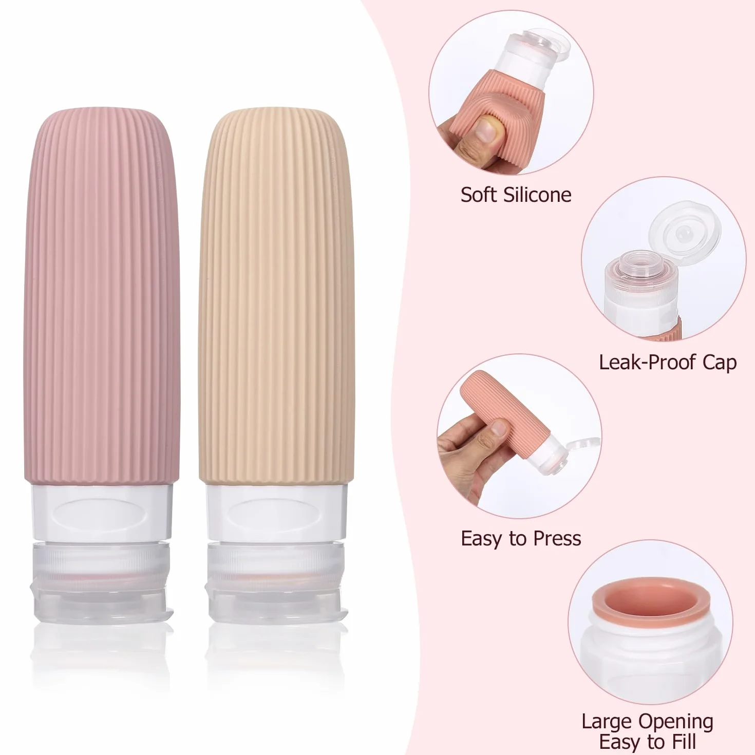 8 Stück Reiseflaschen Zum Befüllen,Silikon Reiseset Flüssigkeiten,Reiseflaschen Zum Befüllen 30/90ml,Reise-Behälter für Toilettenartikel,mit Clear Bag,Leak Proof Squeezable Reise Gadgets Cremes Jars