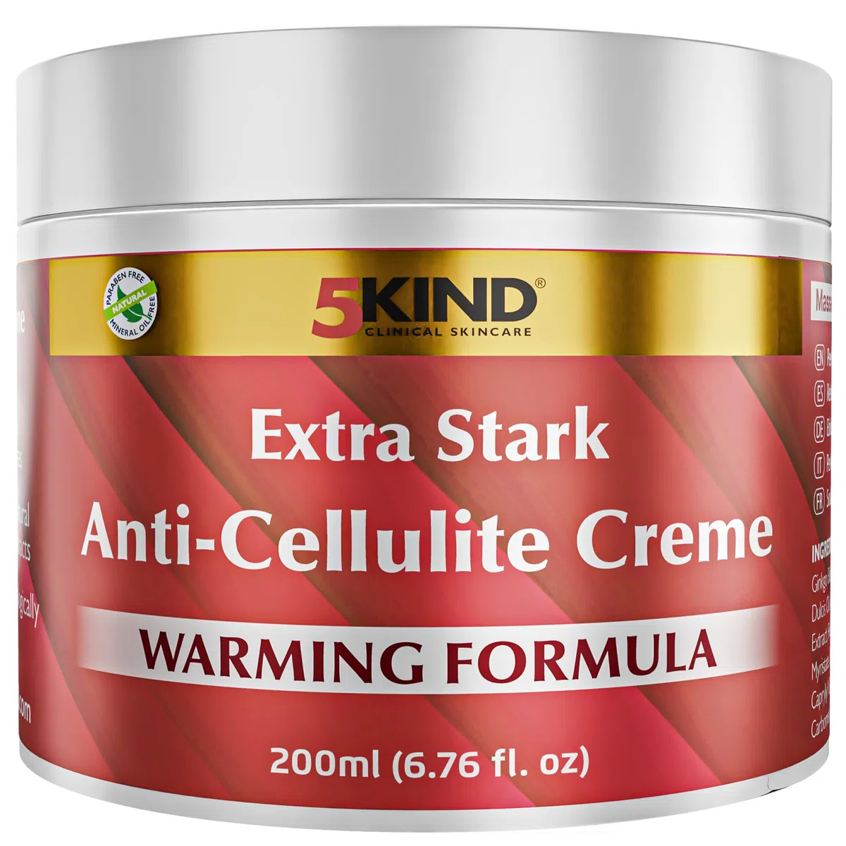 5Kind Extra Stark Anti-Cellulite Creme 200 ml – Natürliche wärmende Formel gegen Cellulite – Straffende Creme gegen Orangenhaut, effektive Cellulite-Behandlung - Beste hautstraffende