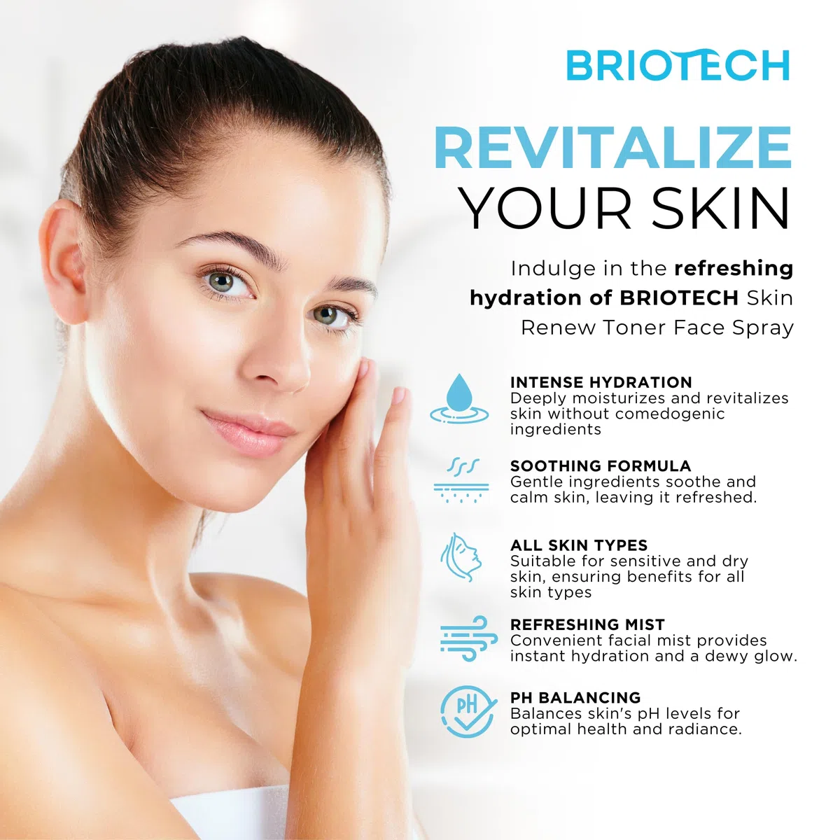 BRIOTECH Skin Renew Toner Gesichtsspray - reines Hypochlorous Acid Spray - beruhigendes HOCl Gesichtswasser für alle Hauttypen - feuchtigkeitsspendender, Erfrischung Hypochlorige Säure Toner, 100 ml