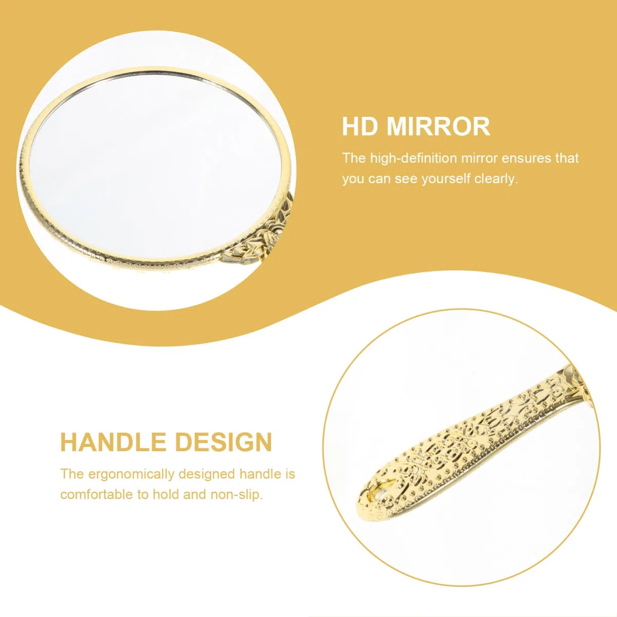 minkissy Handspiegel Retro- Griff Vintage Handheld- Spiegel Geprägte Blumen Oval Tragbarer Make- Up- für Frauen Mädchen Golden