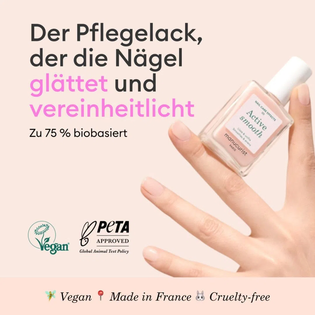 Manucurist Active Smooth 00 Nagellack Schnelltrocknend – Pflegenagellack mit CC Polish-Effekt & Satiniertem Nude-Finish, Veganer Nagelhärter mit AHA & Vitamin E, 15 ml