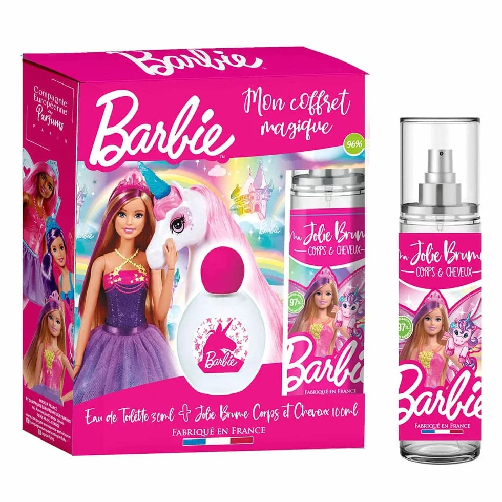 BARBIE Parfumset Eau de Toilette Kinder Mädchen 30 ml + Parfümiertes Duftspray Körper und Haare 100 ml Blumig-Fruchtiger Duft