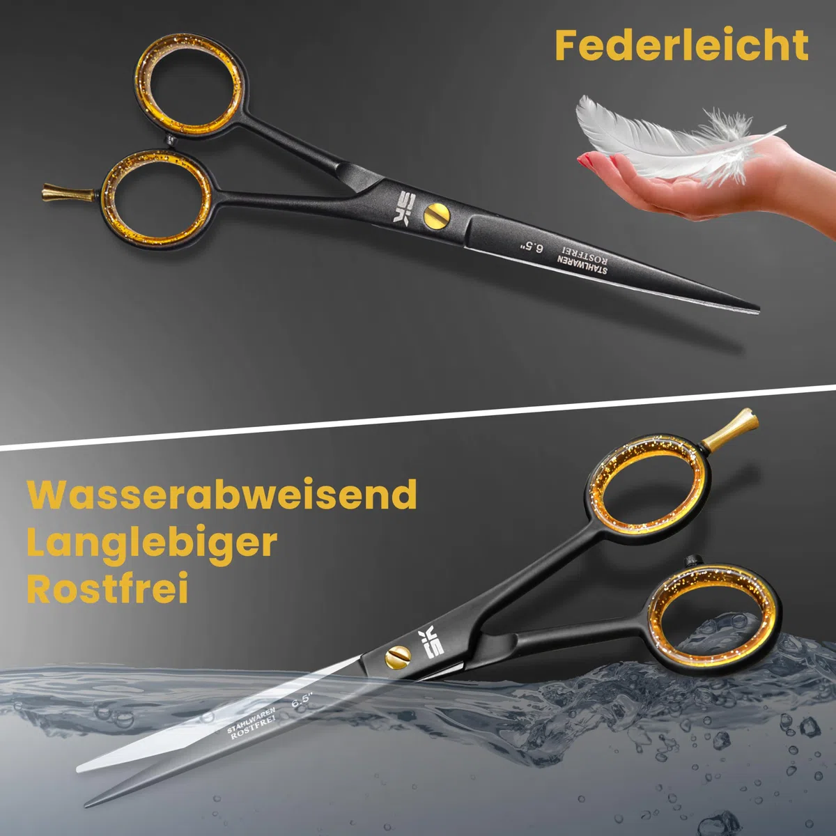 Haarschere 6,5 Zoll Premium Rostfrei Mikroverzahnt Friseurschere Haarschneideschere für Damen, Herren und Kinder für kräftiges und feines Haar