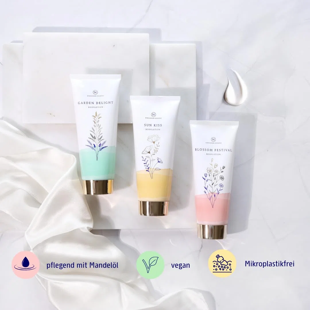 Dresdner Essenz Private Collection Duschgele – Set aus 3 luxuriösen Duft-Duschgelen (3x200ml): Blossom Festival, Garden Delight & Sun Kiss